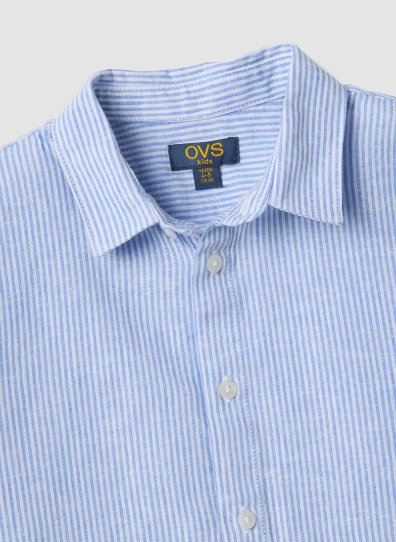 Ovs  OVS Boysâ€™ Light Blue Striped Linen-Cotton Blend Shirt, Regular Fit for Men | Best Price UAE
