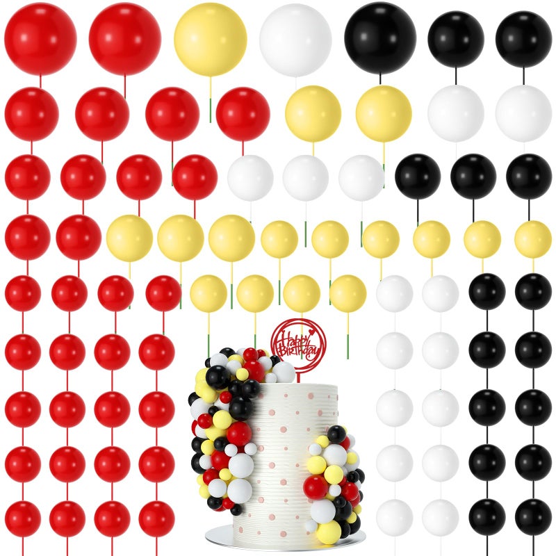 NACHLYNN 80 Pcs Cake Balls Decorations Mini Balloon Cake Topper Balls Foam Cupcake Toppers Balls for Cake Decorating Birthday Parties Weddings Anniversary Red Yellow Black White - Image 3