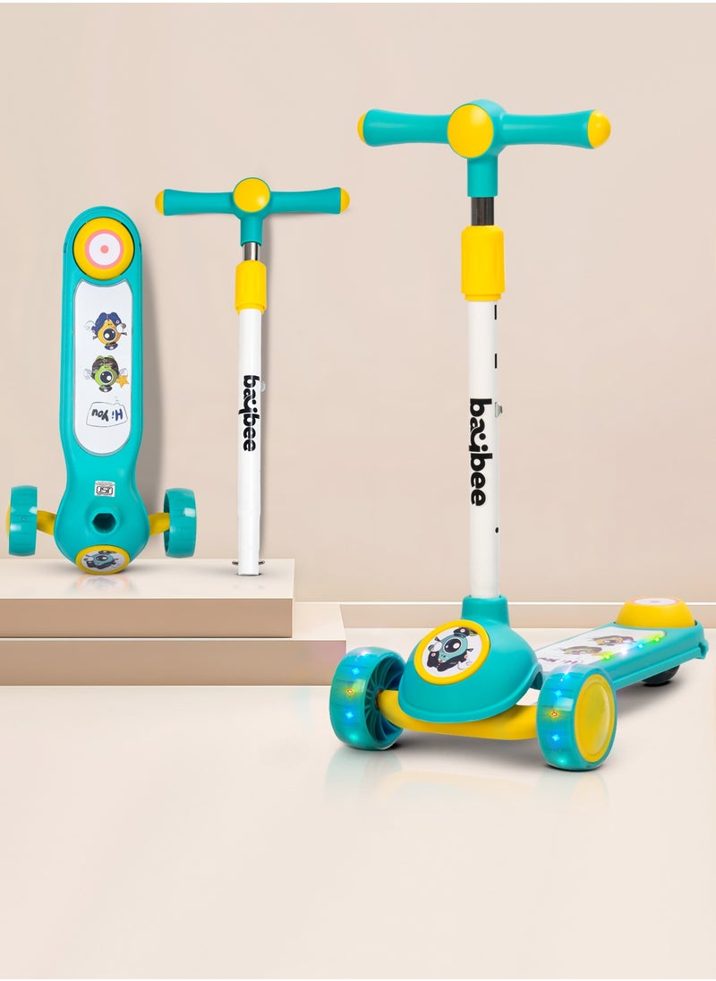 BAYBEE Baybee Rolo Skate Scooter for Kids 3 Wheel Kids Scooter with 3 Height Adjustable Baby Scooter with LED PU Wheels, Light & Music Kick Scooter for Baby Scooter for Kids 3 to 8 Years Boy Girl Green  - Image 1