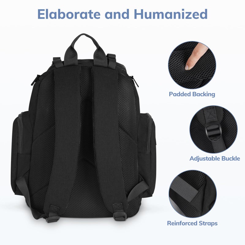 مانكرو Backpack Diaper Bag, Waterproof Boy Travel Bag for Dad and Men, Large Multi-Function, Many Pockets, Lightweight, Stylish Diaper Backpack, Black - Image 5