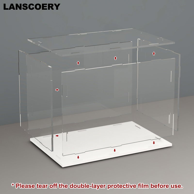 LANSCOERY LANSCOERY Acrylic Display Case, Assemble Small Showcase Display Box for Collectibles, with Dustproof & Seamless Display Design, 6x4x4inch White Base  - Image 4