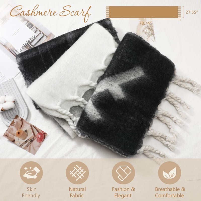 Premillow Women's Mohair Winter Scarf, Warm Winter Scarf for Women and Men, Super Soft Luxurious Cashmere Feel Women Scarfs, Black White Braid - Image 3