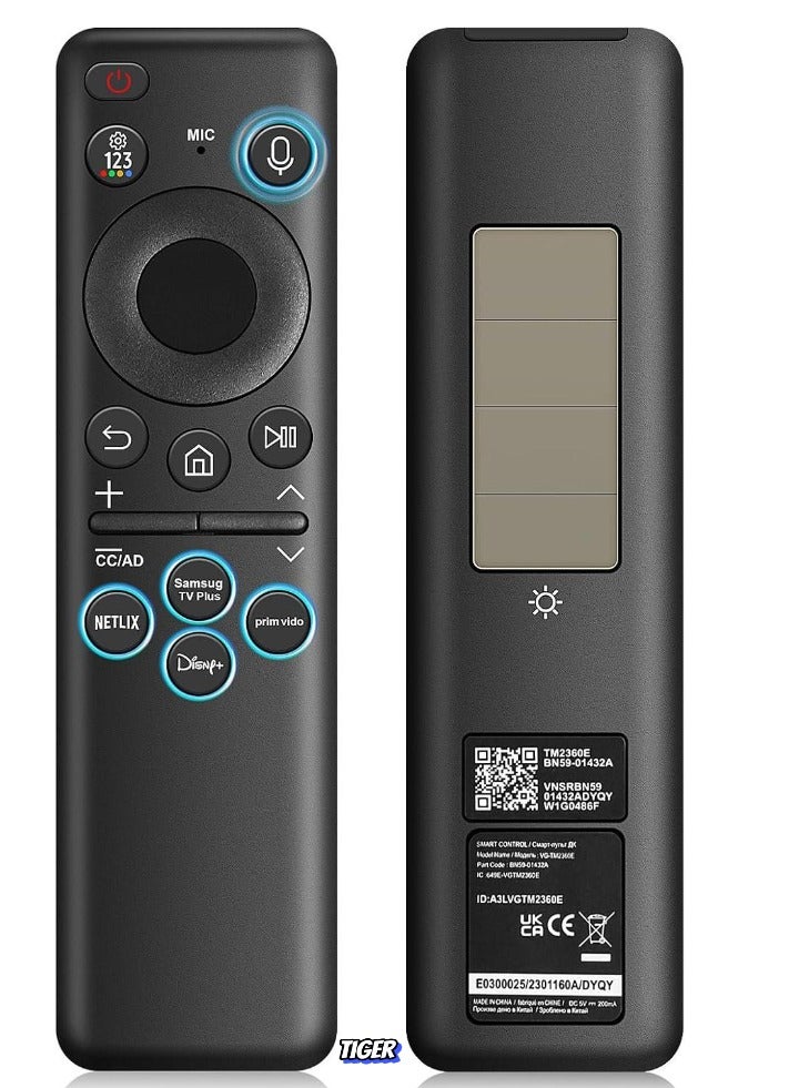 TIGER Solar Voice Remote Control Replacement for Samsung Neo QLED 8K HDR Smart TVs (2023) – Eco-Friendly, Voice Control, Rechargeable, Premium Design, Compatible with Multiple Functions - Image 1