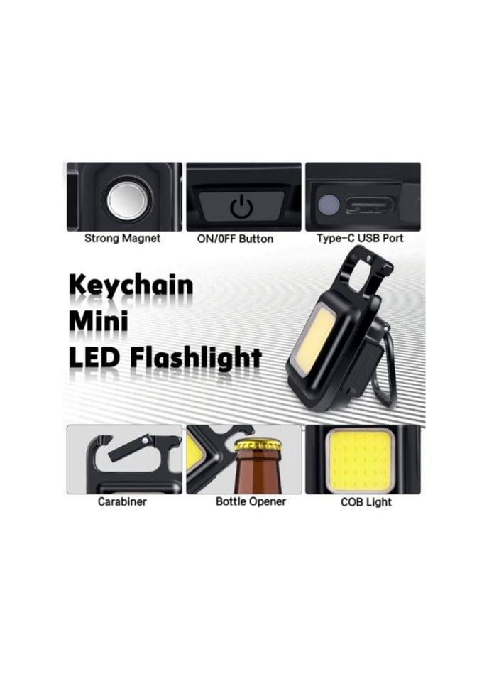 Small COB Work Light Rechargeable Mini Flashlight 800 High Lumens 4 Light Modes Pocket Led Flashlight with Folding Bracket Bottle Opener and Magnet Base for Running Fishing & Camping Accessories - Image 5