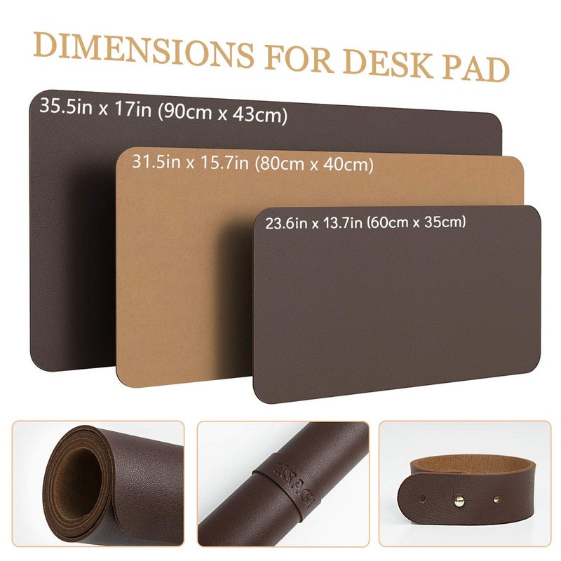 YSAGi Non-Slip Leather Desk Pad, waterproof Laptop Computer Desk Keyboard Mat, Table Protector Blotter Mat, Large Mouse Pad for Office/Work/Home/Decor(Dark Brown, 23.6" x 13.7") - Image 3