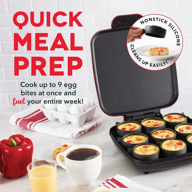 Dash صانع بيض العائلة بحجم كبير - صانع بيض كهربائي مع أكواب سيليكون غير لاصقة - تصميم موفر للمساحة وتنظيف سريع - صنع السندويشات والوجبات الخفيفة الصحية والحلويات - 9 حصص، أحمر - Image 5