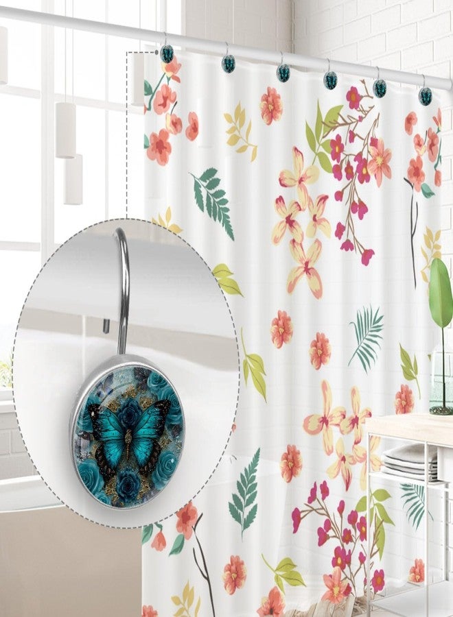 Navy Blue Butterfly Shower Curtain Hooks 12Pcs, Decorative Rust Resistant Shower Rings for Shower Curtain Rods, Stainless Steel Round Curtain Hooks for Bathroom, Bedroom, Farmhouse - Image 4
