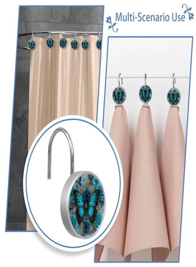 Navy Blue Butterfly Shower Curtain Hooks 12Pcs, Decorative Rust Resistant Shower Rings for Shower Curtain Rods, Stainless Steel Round Curtain Hooks for Bathroom, Bedroom, Farmhouse - Image 5
