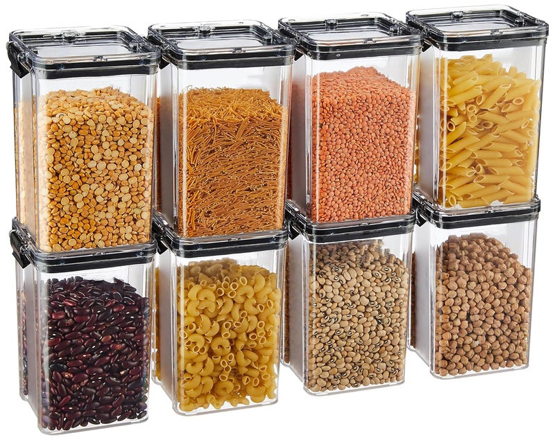Homeor Plastic Air Tight BPA Free Containers For Kitchen Storage Set, Storage Jar Food & Multipurpose Pantry Oraginzer,1100 ML Set of 8, Black - Image 1