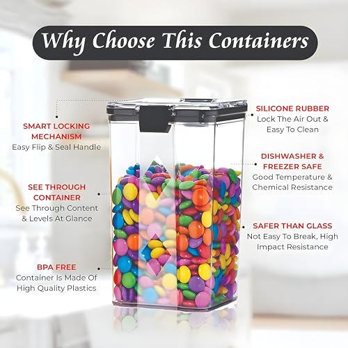Homeor Plastic Air Tight BPA Free Containers For Kitchen Storage Set, Storage Jar Food & Multipurpose Pantry Oraginzer,1100 ML Set of 8, Black - Image 4