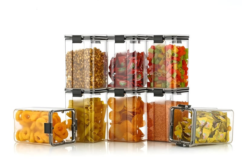 Homeor Plastic Air Tight BPA Free Containers For Kitchen Storage Set, Storage Jar Food & Multipurpose Pantry Oraginzer,1100 ML Set of 8, Black - Image 5