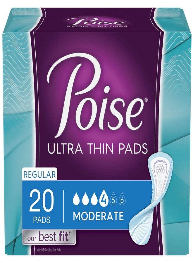 Poise Ultra Thin Incontinence Pads, Moderate Absorbency, Regular, Unscented, 80 Count (4 Packs of 20 - Image 1