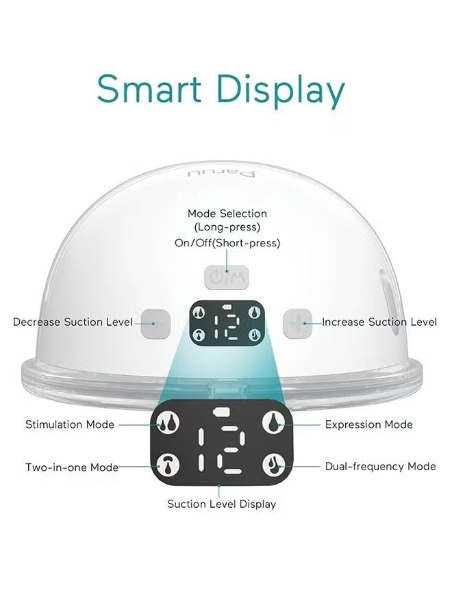 Paruu P16 Hands-Free Electric Wearable Breast Pump With Strong Suction Low Noise 4 Modes And 12 Levels 19/21 MM Insert Accessories 2 Pieces - Image 2