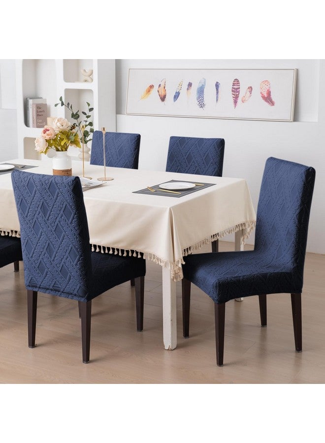 Styleys غطاء كرسي قابل للتمدد من ستايلز، قابل للإزالة والغسل، غطاء واقي قصير من جاكار لكرسي الطعام (عبوة من 4، أزرق داكن، JCMC34) - Image 2