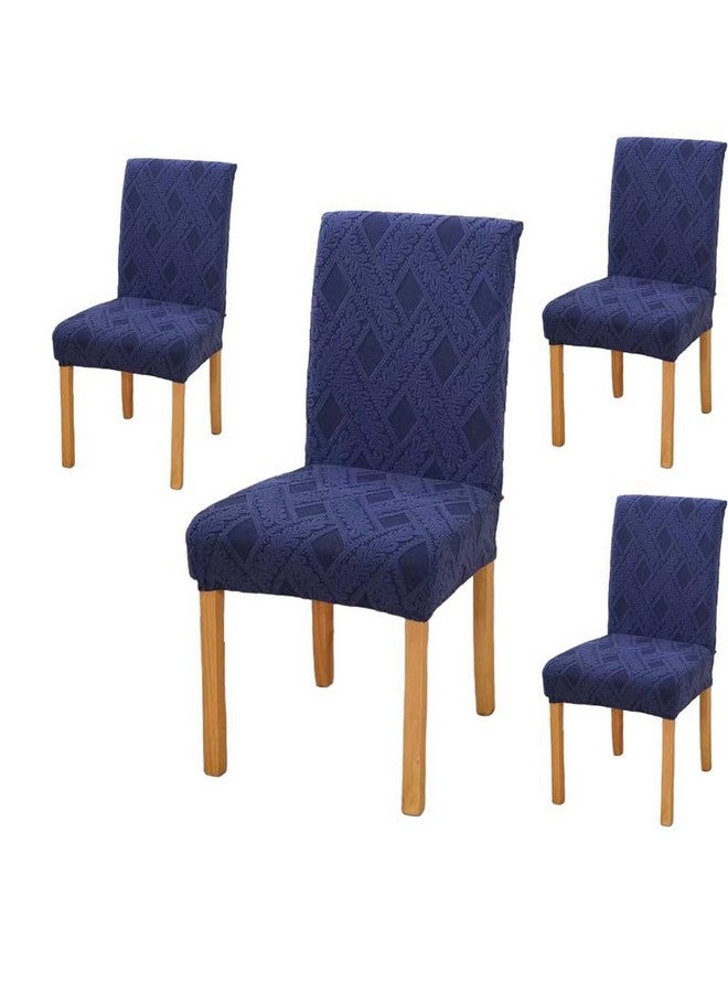 Styleys غطاء كرسي قابل للتمدد من ستايلز، قابل للإزالة والغسل، غطاء واقي قصير من جاكار لكرسي الطعام (عبوة من 4، أزرق داكن، JCMC34) - Image 1