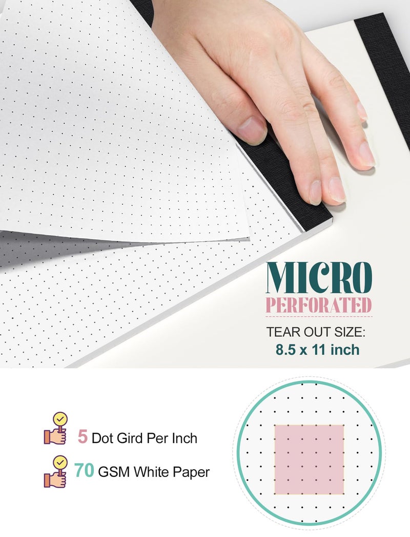Zaviko Dot Grid Notepad 8.5 x 11, 2 Pack, 5x5 Dotted Graph Paper 8-1/2 x 11", Dotted Journal Notepad for Sketching Journaling, Micro Perforated, White Thick Paper 1/5" Dots Notes Writing Pad, 30 Sheets/Pad - Image 3