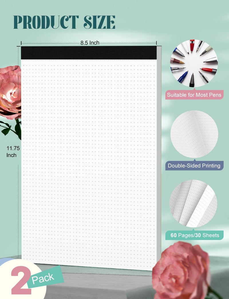 Zaviko Dot Grid Notepad 8.5 x 11, 2 Pack, 5x5 Dotted Graph Paper 8-1/2 x 11", Dotted Journal Notepad for Sketching Journaling, Micro Perforated, White Thick Paper 1/5" Dots Notes Writing Pad, 30 Sheets/Pad - Image 2