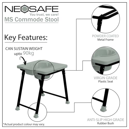 NEOSAFE Premium Folding Powder Coated Metal Steel Shower Bathing Room Mobile Commode Stool Indian Toilet Seat for Elderly Disabled Man and Pregnant Women - Image 2