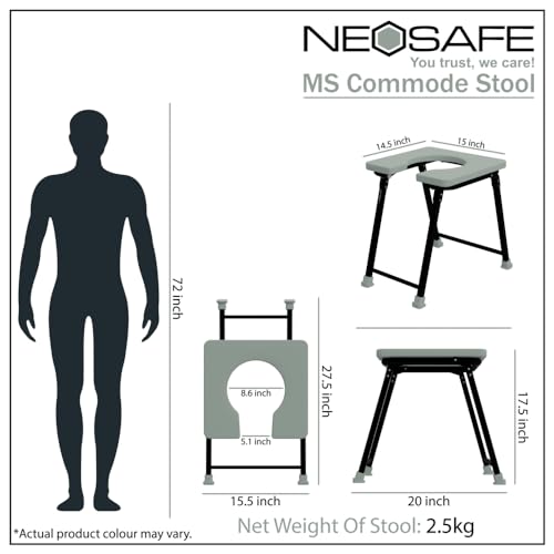 NEOSAFE Premium Folding Powder Coated Metal Steel Shower Bathing Room Mobile Commode Stool Indian Toilet Seat for Elderly Disabled Man and Pregnant Women - Image 5