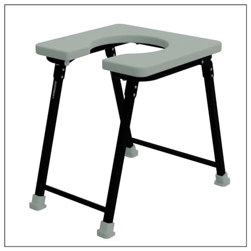 NEOSAFE Premium Folding Powder Coated Metal Steel Shower Bathing Room Mobile Commode Stool Indian Toilet Seat for Elderly Disabled Man and Pregnant Women - Image 1