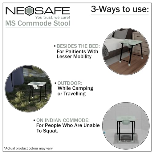 NEOSAFE Premium Folding Powder Coated Metal Steel Shower Bathing Room Mobile Commode Stool Indian Toilet Seat for Elderly Disabled Man and Pregnant Women - Image 4