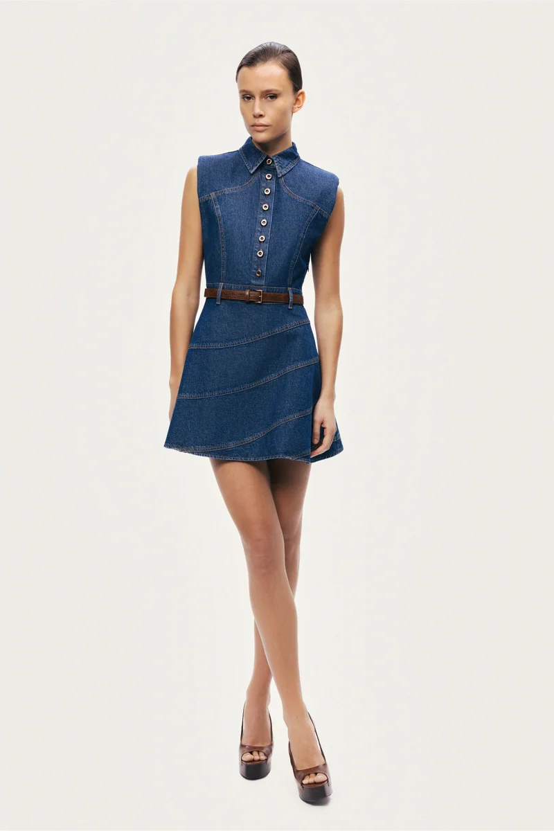 Nocturne Belted Denim Mini Dress