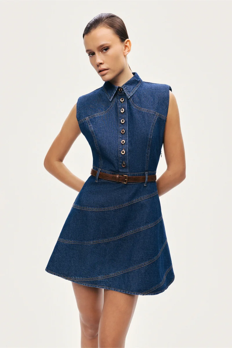 Nocturne  Belted Denim Mini Dress for Women | Best Price UAE