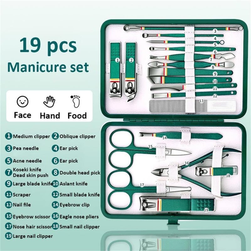 Nail Cutter Set Stainless Steel Manicure Set with Folding Bag Manicure Kits Scissors Makeup Beauty Tool,Army Green (Army Green) - Image 2