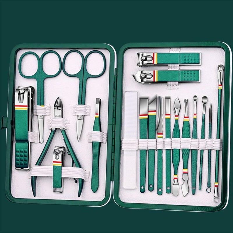 Nail Cutter Set Stainless Steel Manicure Set with Folding Bag Manicure Kits Scissors Makeup Beauty Tool,Army Green (Army Green) - Image 1