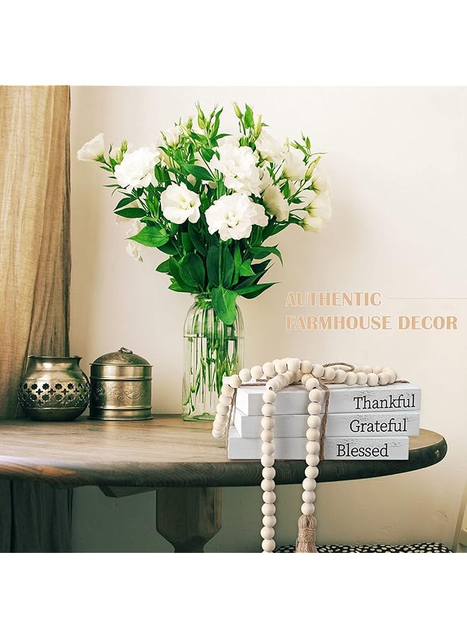 إيروريكس 3 قطع من الكتب المزيفة المزخرفة باللون الأبيض وسلسلة من الخرز الخشبي، كتب عرض مكدسة لتزيين طاولات القهوة في غرفة المعيشة ورف الموقد، كتب شكر وعرفان ومباركة - Image 4