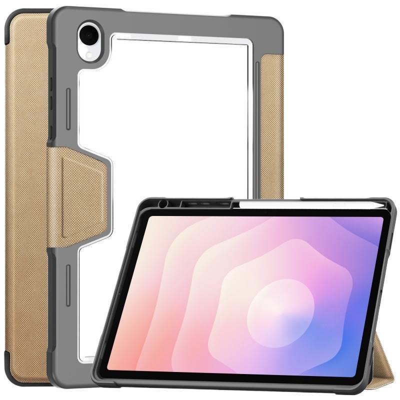 حافظة سامسونج تاب قابلة للطي متوافقة مع Samsung Galaxy Tab A11 / Samsung Galaxy Tab A9 مع حامل قلم باللون بني مع غطاء حماية ووظيفة حامل وحمل يومي للتابلت بوظيفة حامل باللون البني. - Image 2