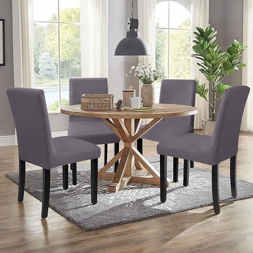 Sufdari Dining Chair Covers,Kitchen Cover,Parsons Slipcover,Spandex Protectors for Room Stretch Chairs Cover Set of 4 -Gray - Image 2