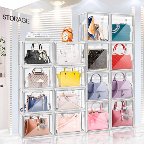DILIBRA 4 Packs Clear Plastic Handbag Storage Organizer for Closet, Small Acrylic Display Box for Handbag, Stackable Storage Boxes Bag Organizer with Magnetic Door for Purse Clutch Wallet Book - Image 4