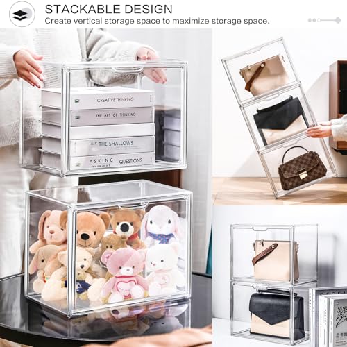 DILIBRA 4 Packs Clear Plastic Handbag Storage Organizer for Closet, Small Acrylic Display Box for Handbag, Stackable Storage Boxes Bag Organizer with Magnetic Door for Purse Clutch Wallet Book - Image 5