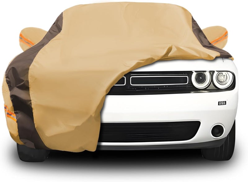FSGRICH Waterproof Car Cover for Dodge Challenger - All Weather Protection (Camel with Brown) - Image 1