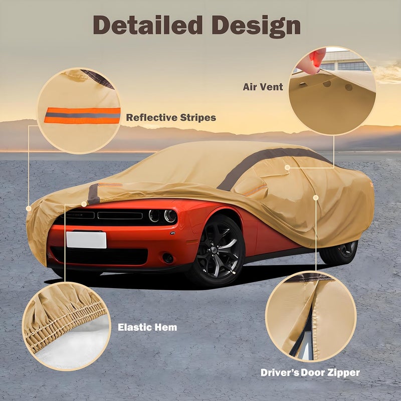 FSGRICH Waterproof Car Cover for Dodge Challenger - All Weather Protection (Camel with Brown) - Image 2