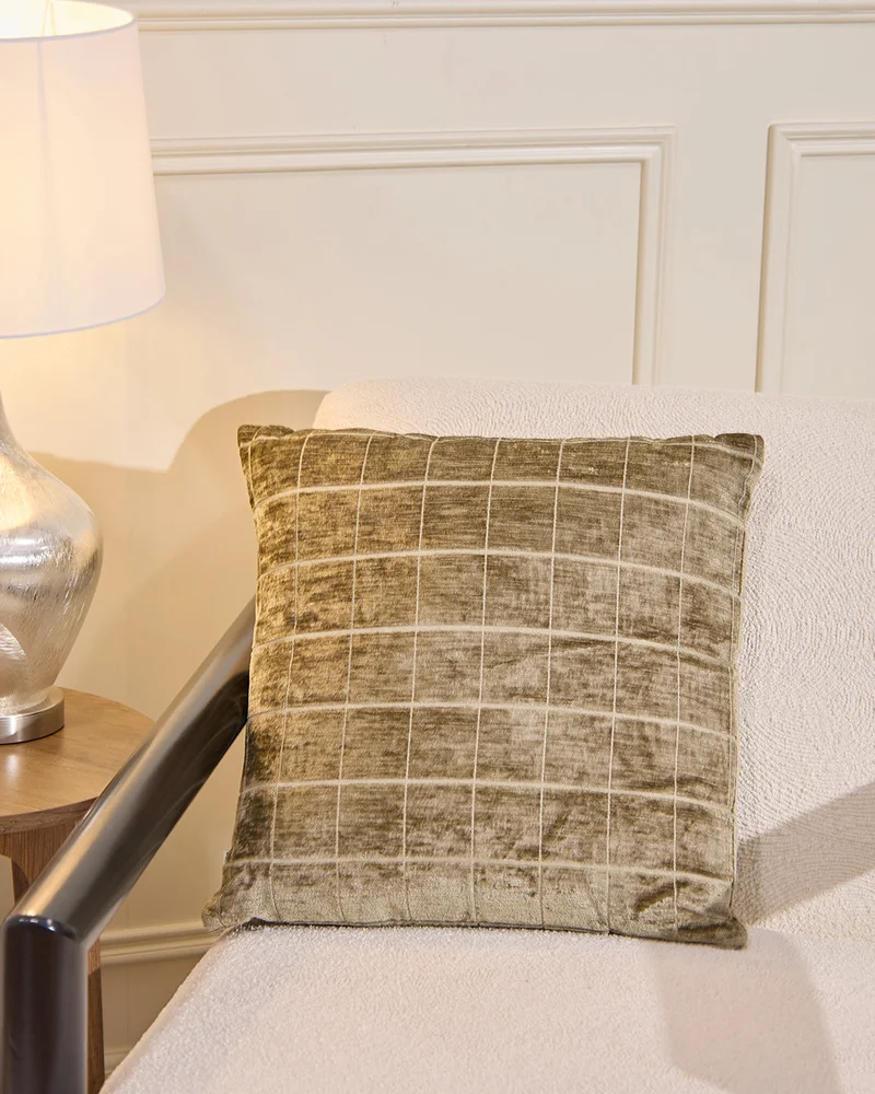 REDTAG Green Check Velvet Cushion