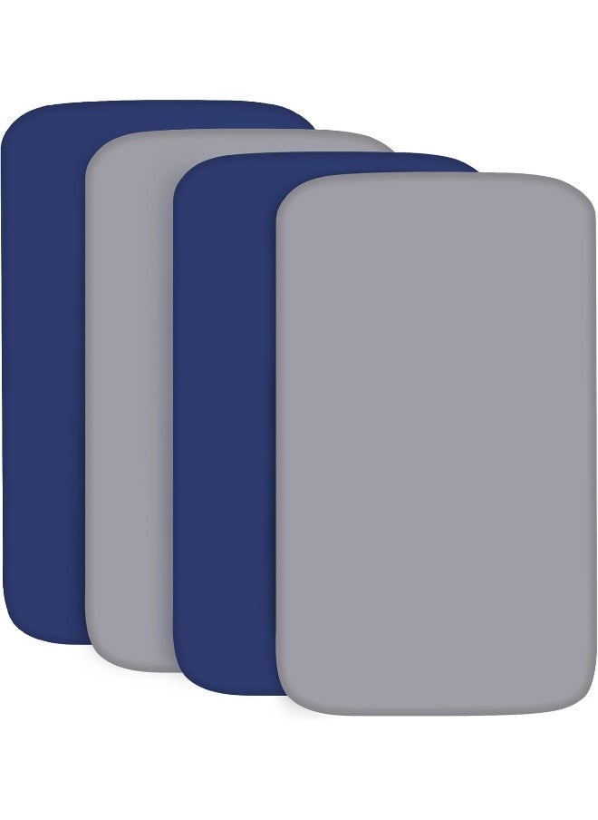Biloban - Biloban Pack n Play Sheets 4 Pack, Portable Playard | Mini Crib Sheets, Ultra Soft Microfiber Pack and Play Sheet, Preshrunk, Navy and Light Grey - Image 1