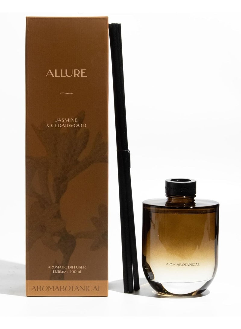 ALLURE Reed Home Diffuser Set 400ml – Jasmine & Cedarwood | Free 8 Fabric Reed Sticks | Stress Relief & Aromatherapy | Long-Lasting, Smoke-Free Air Freshener for Home & Office - Image 1