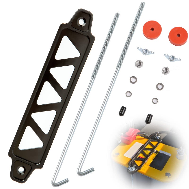 Battery Hold Down Bracket Aluminum Alloy Battery Tie Down Bracket Battery Tray for Car Battery Mount Bracket Hold Lock Accessories Car Battery Lock Down with 10inches J Bolts Black