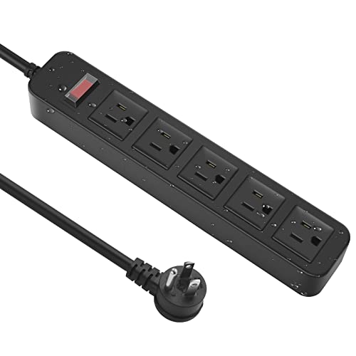 CCCEI Outdoor Power Strip Waterproof with 5 Outlets, Garden Weatherproof Surge Protector, Christmas Multiple Outlet Exterior Socket for Lighting Appliances. 5FT Extension Cord Strip with Flat Plug. Black - Image 1