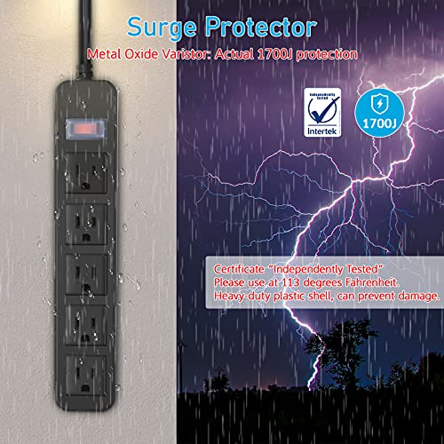 CCCEI Outdoor Power Strip Waterproof with 5 Outlets, Garden Weatherproof Surge Protector, Christmas Multiple Outlet Exterior Socket for Lighting Appliances. 5FT Extension Cord Strip with Flat Plug. Black - Image 3