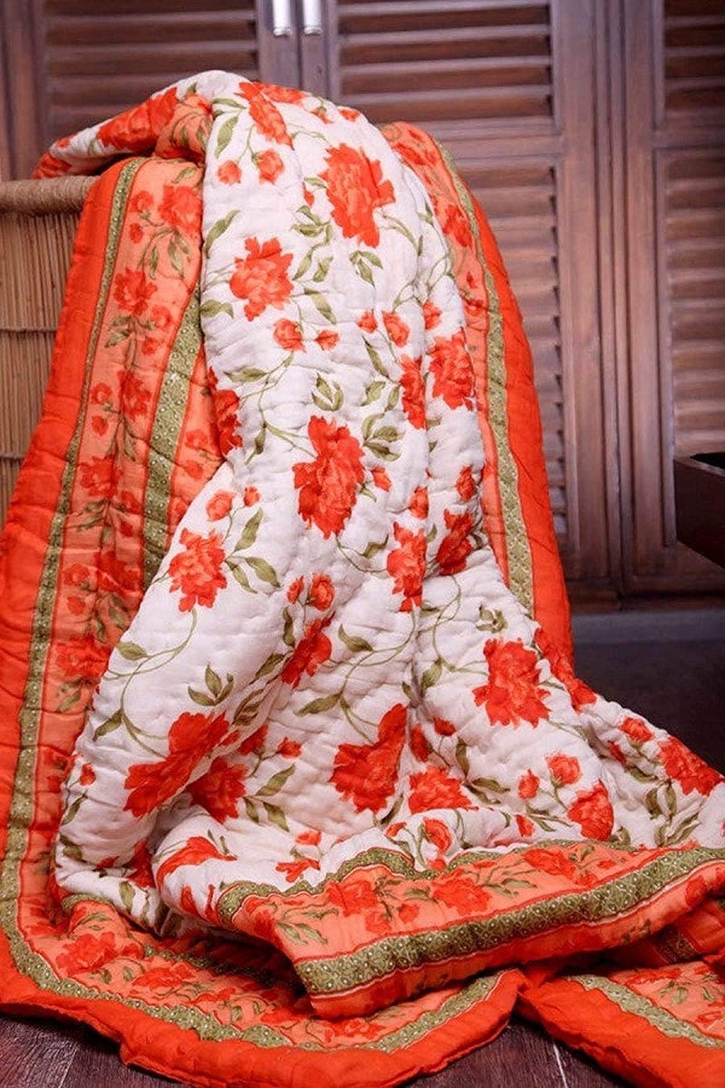 LOARSHY لحاف لوارش Pure Cotton Handmade Floral Printed | ناعم وخفيف ودافئ من جايفوري راجستاني مزدوج | لحاف ناعم لمكيف الهواء للصيف والشتاء | هدية للأحباء - Image 3
