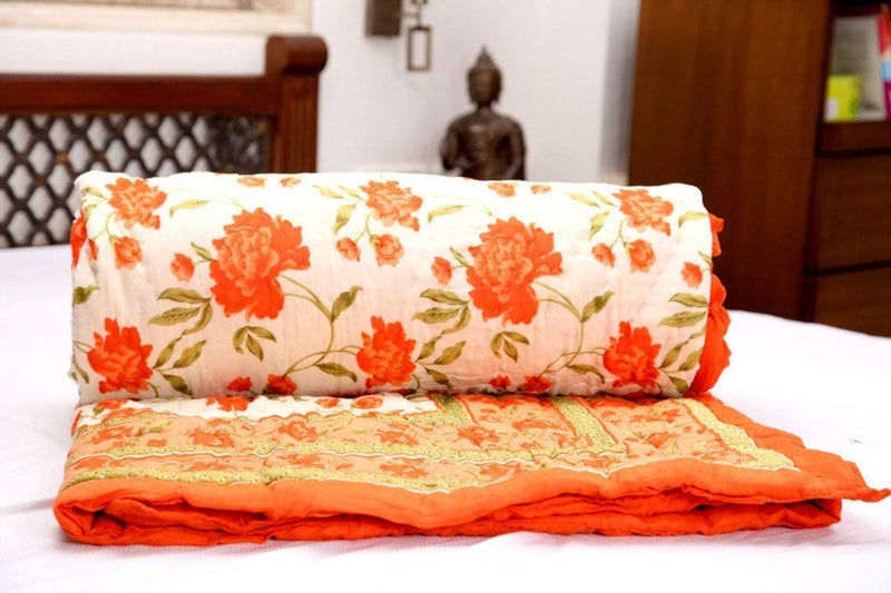 LOARSHY لحاف لوارش Pure Cotton Handmade Floral Printed | ناعم وخفيف ودافئ من جايفوري راجستاني مزدوج | لحاف ناعم لمكيف الهواء للصيف والشتاء | هدية للأحباء - Image 1