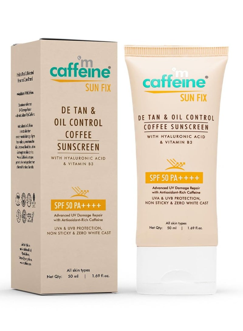 mCaffeine Matte Sunscreen SPF 50 for Men & Women | Lightweight, Water Resistant, Zero White Cast | Sun Protect, Prevents Tan & Repairs UV Damage | All Skin Type - 50ml - Image 1