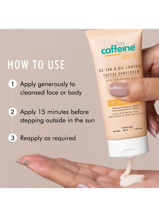 mCaffeine Matte Sunscreen SPF 50 for Men & Women | Lightweight, Water Resistant, Zero White Cast | Sun Protect, Prevents Tan & Repairs UV Damage | All Skin Type - 50ml - Image 4