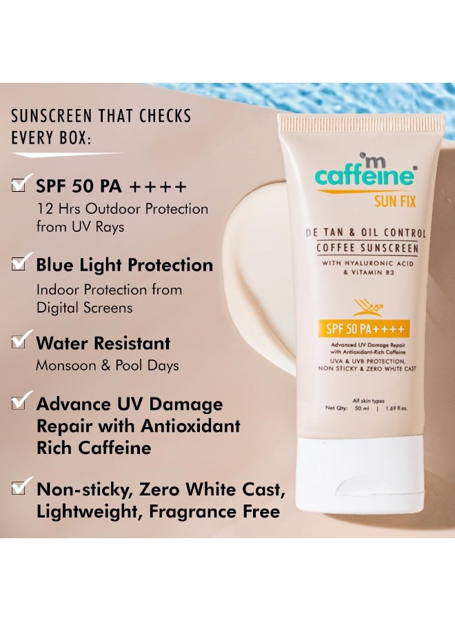 mCaffeine Matte Sunscreen SPF 50 for Men & Women | Lightweight, Water Resistant, Zero White Cast | Sun Protect, Prevents Tan & Repairs UV Damage | All Skin Type - 50ml - Image 3