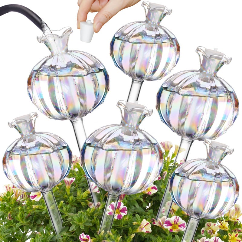 NiHome CactusShaped Glass Plant SelfWatering Globes 6Pack Glass Waterer Stakes for Potted Plants Automatic Mini Irrigation System Adorable Gardening Tool Iridescent 3 Large 3 Medium - Image 2