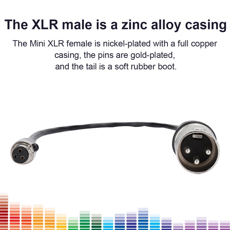 كابل صوتي: غلاف من السبيكة الزنك ذو شكل ذكر XLR ذي 3 دبابيس - غلاف نحاسي كامل ذي شكل أنثى Mini XLR ذي 3 دبابيس مع دبابيس مطليه بالذهب و سلك نحاسي محمي بملعقة الألومنيوم لمنفذ ميكروفوتوغرافي احترافي لكاميرا SLR - Image 2
