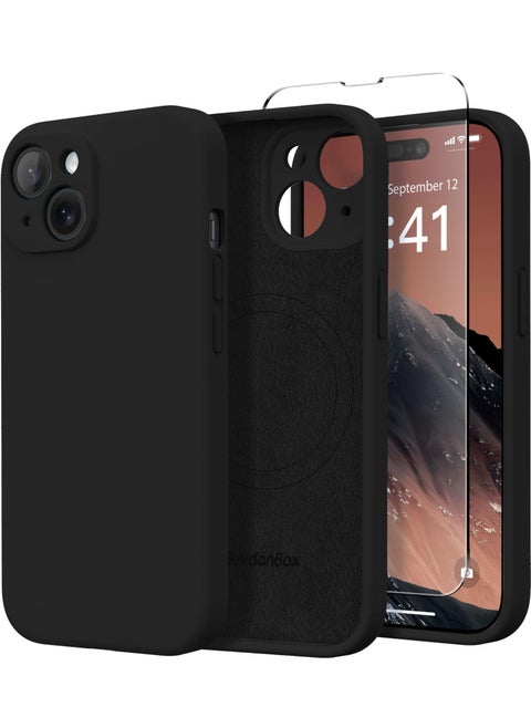 Magnetic for iPhone 15 Case Compatible with MagSafe [Screen Protector + Full Camera Protection] Silicone Shockproof Anti-Scratch Protective Phone Case for iPhone 15 6.1" Black